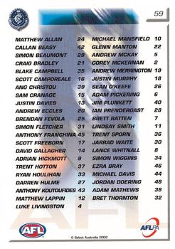 2002 Select AFL Exclusive #59 Carlton Blues Back